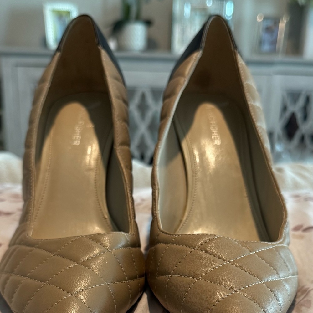 Marc Fisher Quilted Taupe Pointed-Toe Pumps